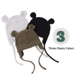 Pesaat Cotton First Hats 0-12 Months Baby Hat Newborn Girls Boys Baby Beanie Newborn Hat with Ears and Band, Summer, Spring, Winter, Army green, black, grey