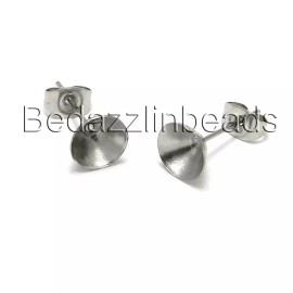 Bedazzlinbeads 4 Grade 304 Stainless Steel Silver 8mm Tray Cup Bezel Setting Earring Findings