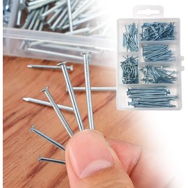 Flat Head Nails Assorted Picture Hanging Fencing Hardware Nail Assortment Kit Multi Purpose Zinc Plated Flat Headed Wall Nails for Wood Framing DIY Crafts Woodwork Furniture Construction (250 Pack)