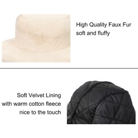 LA CARRIE Women's Snakeskin Print Faux Fur Bucket Hat Winter Warmer Fisherman Cap (Beige)