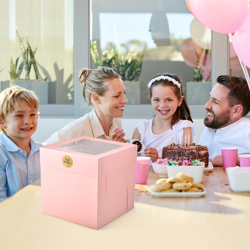 DOYIDE 12Pcs Cake Boxes, 10x10x10 Inches Tall Cake Boxes with