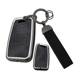 ontto Fit for Volkswagen Arteon 2018-up Key Fob Cover Metal Key Protector Fit for VW Atlas Key Remote,Leather Car Key Case Fit for Skoda Kodiaq Superb A7 Car Accessories,Black