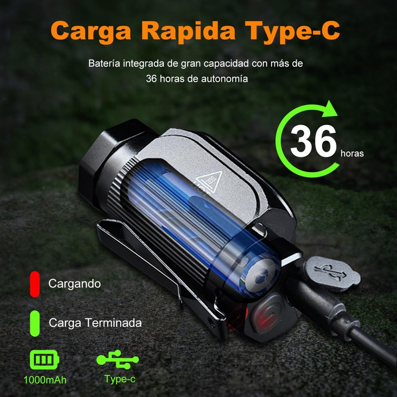 BYASKZIV Lampara Cabeza, Linterna de Cabeza IP68 Recargable, Resistencia a
