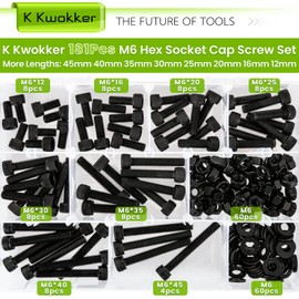 K Kwokker M3 M4 M5 Self Tapping Screws 6mm-40mm Wood Screws Assortment Kit Phillips Tips Flat Head Wood Screws, 18 Lengths Set Screw Assortment Kit Black Screws for Wood, Wall, Plastic, 512Pcs