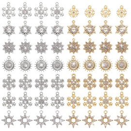 PH PandaHall 56 Pcs Alloy Rhinestone Pendants 7 Styles Christmas Snowflake Charms Sun Flower Crystal Charm for Necklace Choker Bracelet Earring Jewelry Making Crafts(Golden, Silver)