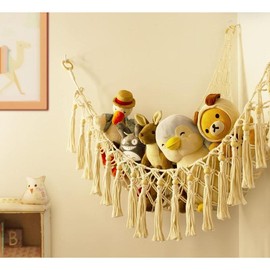Stuffed Animal Storage Hammock with LED Light -Organizer Decorations - Cute Hanging Plushie Net - Color: pink, Size: L (39.5"*39.5"*48")