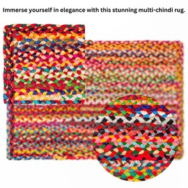 Cotton Chindi Braid Rag Rug - Boho Farmhouse Rustic Area Accent Throw Rug - Handwoven Reversible Natural Recycled Cotton - Living Room Den Study Home Décor Gift - 2' x 3' - Multi Color