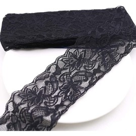 (black) - 7.6cm Black Lace Ribbon, Floral Lace Trim, Elastic Lace for Crafts, Decorating, Hair Bow Making and Gift Wrapping (10 Yards)