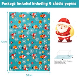 DXRJMB Christmas Wrapping Paper, Baby Blue Santa Claus snowflakes Wrapping Paper, 6 Sheets Folded Flat 20x28 inches per Sheet Christmas Paper For Kids Boys Girls Xmas Christmas Party