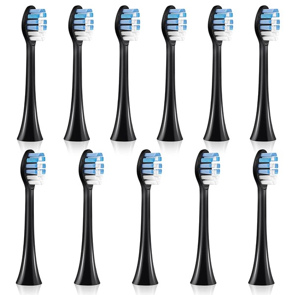 10+1 Pack Replacement Toothbrush Heads Compatible with AquaSonic Black Series Vibe Series Black Series pro, and for Duo Series pro Electric Toothbrush Black