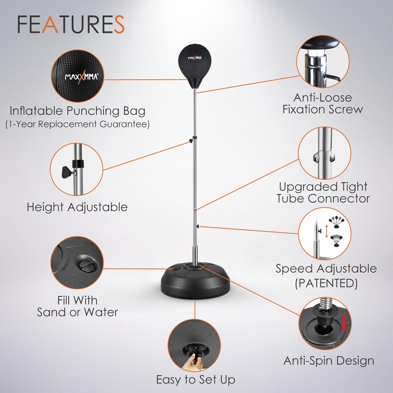 MaxxMMA Speed-Adjustable Freestanding Reflex Bag Kit