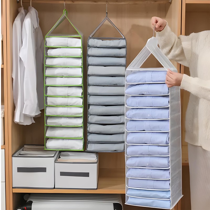 Yeelan 12 Compartments Hanging Shelf, Hanging Organiser, Foldable Wardrobe Organiser,
