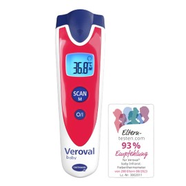 Veroval Baby Infrared Thermometer Red, Non-Contact and Silent Measurement, Body Temperature, Object Temperature, Ambient Temperature, Quick Measurement, Easy to Use