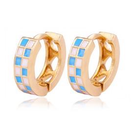 Gold Checkered Earrings for Women Black And White Hoop Earrings Checkered Houndstooth Accessories Dainty Huggie Earring Hypoallergenic Jewelry Round Blue-White