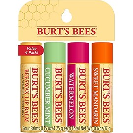 Burt's Bees 100 % natürlicher, feuchtigkeitsspendender Lippenbalsam im 4er-Pack, Frisch geerntet - Bienenwachs, Gurke-Minze, Wassermelone und süße Mandarine - 4 Tuben, 17 g