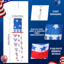 Saysurey 40 Inch American Flag Windsock Patriotic 4th of July Decorations American Flag Windsock Shape of Hat with Embroidered Stars, Heart, Red White and Blue Decor for Memorial Day, Outside