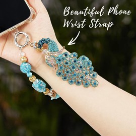 XODITO Jewelry Phone Charms Strap Blue Peacock Phone Charm Anti-drop Cellphone Wrist Strap