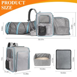 Portable Large Cat Backpack Carrier - INRLKIT Expandable Cat Backpack Carrier with Litter Box, Dog Cat Travel Backpack for Car with Breathable Mesh for Pets Up to 25 Lbs