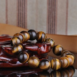 Feilok Energy Bracelet Energy Stone Ball Chain Tiger Eye Natural Pearl for Children, Women and Men, Stainless Steel