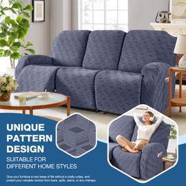 TAOCOCO Recliner Sofa Covers Stretch Reclining Couch Cover, Jacquard Recliner Couch Cover for 3 Seat Furniture Protector Sofa Slipcovers with Elastic Bottom for Kids, Pets (Grey)