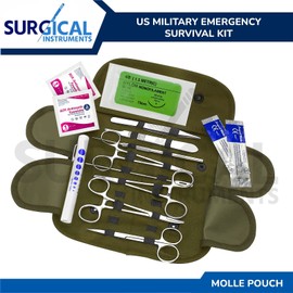 Surginstruments 19 pc Tactical OD Green First Aid Surgical Kit Military Molle Pouch Complete Set