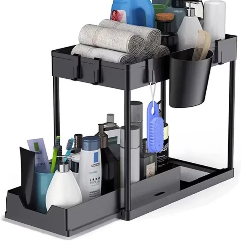Under Sink Organizer – Sliding Cabinet Storage Rack, Bathroom Kitchen