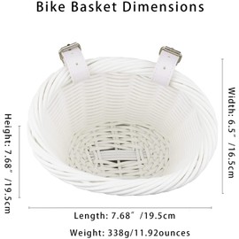 ZUKKA Bike Basket Woven Bike Basket for Adult Bikes Front/Kids Bike Handlebar with Adjustable Leather Straps Waterproof Storage Bicycle Basket, Multi-Colors (White-Mini)