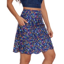 M MOTEEPI Athletic Skort for Women with Pockets Tummy Control Women's Golf Skirt Skorts Workout Skirt Ladies Golf Clothing Blue Multi Floral Skirts L