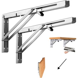 Heavy Duty 8 Inch Folding Shelf Brackets 2 Pack – Stainless Steel Wall Supports for Bay Window Planters, Kitchen Racks & DIY Sheds (30kg Capacity)