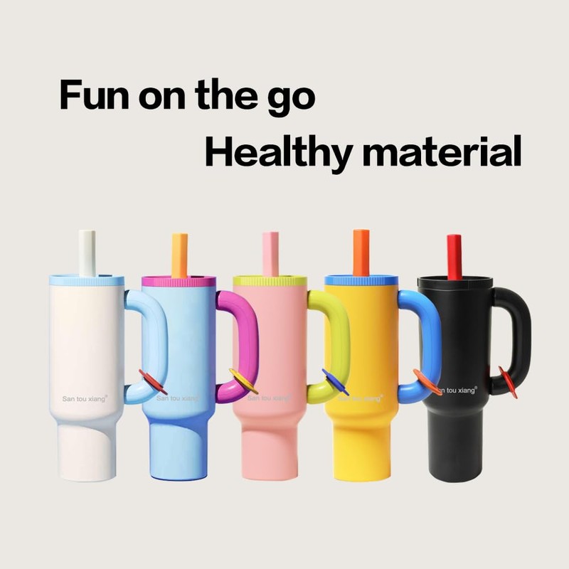 40 oz Insulated Tumbler with Handle & Straw, Stainless Steel