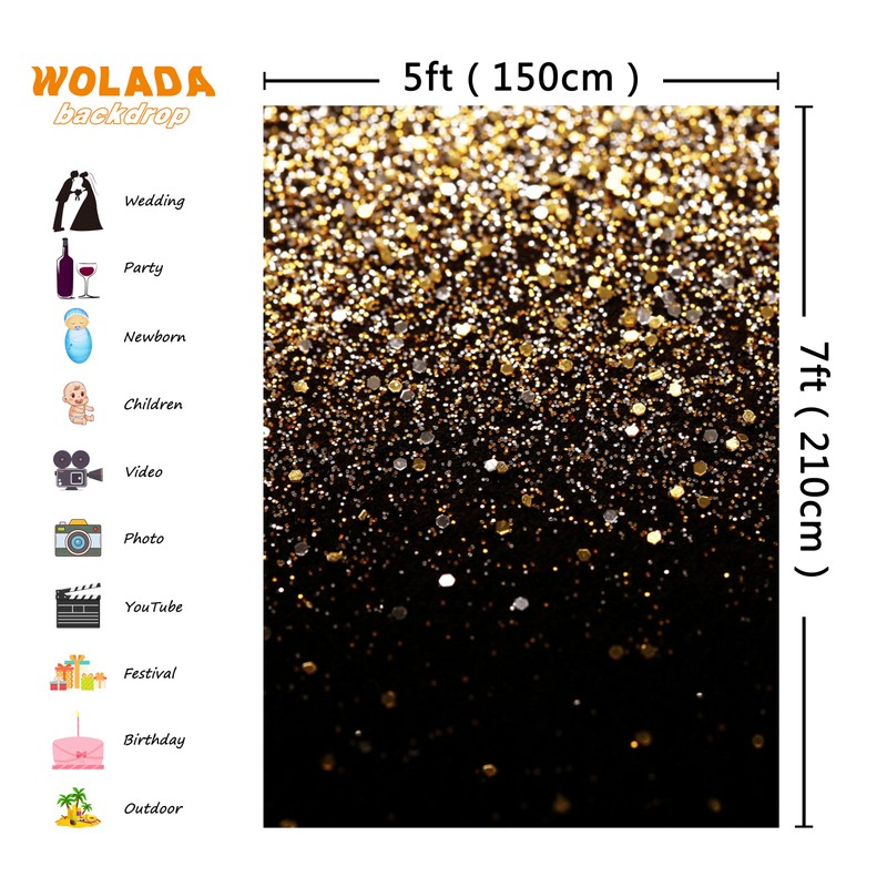 WOLADA 5x7FT Gold Backdrop Glitter Backdrop Gold Spots Bokeh Backdrop