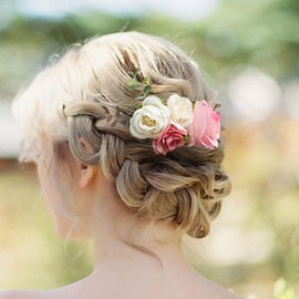 Fangsen Wedding White Pink Rose Flower Buds Comb with Spring Wedding Hair Piece for Bride and Bridesmaids Silver Silver