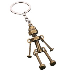 jojnsha Retro Movable Joint Robot Keychain Vintage Mechanical Screw Robot Pendant Key Holder Keyrings Accessory for Men