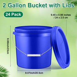 Tioncy 24 Pcs 2 Gallon Plastic Bucket with Lid Heavy Duty 2 Gallon Bucket Pail with Lid Handle for Storage Container Home Household Cleaning (Blue)