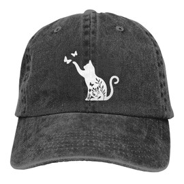 Wisedeal Women's Floral Cat Hat Vintage Adjustable Distressed Washed Baseball Cap for Men Women Cat Lover Black