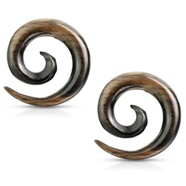Pierced Owl Striped Ebony Wood Spiral Tapered Hanger Ear Plugs, Sold as a Pair (12mm (1/2"))