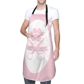 Perinsto Dog Grooming Pink Background Waterproof Apron With 2 Pockets Kitchen Chef Aprons Bibs For Cooking Baking Painting Gardening Grooming