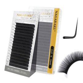 NAGARAKU Eyelash Extension Classic Individual 1:1 Eyelash Volume Individual Eyelashes Natural Semi Permanent Soft Eyelash Accessories Matte Black Single Lash Extension 16 Rows 0.07 mm N Curl 10 mm