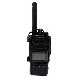 Turtleback Carry Holder Made for Harris TP3350 and TP3 Fire and Police Security Two Way Radio Belt Clip and D Ring Holster Case, Black Leather Ratcheting 2.25" Belt Loop