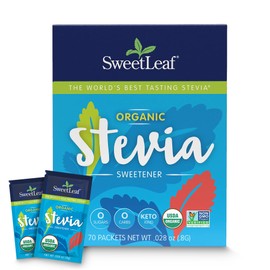 SweetLeaf Organic Stevia Packets - Zero Calorie Stevia Powder, No Bitter Aftertaste, Sugar Substitute for Keto Coffee, Nothing Artificial, Non-GMO Stevia Sweetener Packets, 70 Count
