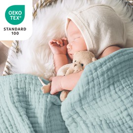 Love's cabin 6 Layer 100% Cotton Muslin Blanket, 50"x60" Throw Muslin Blanket for Couch Bed, Cyan Muslin Throw Blanket, Cotton Gauze Blanket for Adult, Lightweight and Breathable Blanket All Season