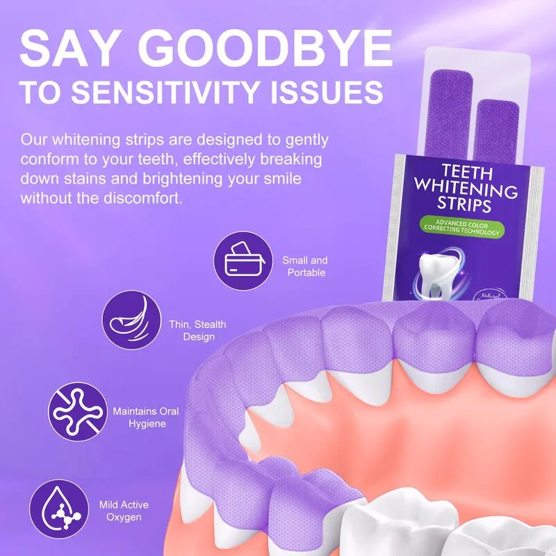 14 Pcs Teeth Whitening Strips – Purple Design for Yellow