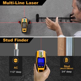 PREXISO 2-in-1 Stud Finder with Laser Level, Rechargeable Multi Surface Cross Line Laser & Wall Stud Scanners Tool for Hanging Frames & Picture, Wood Ac Wire Metal Studs Joist Pipe Detection