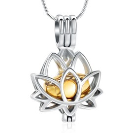 VCCWYQK Cremation Jewellery for Ashes - Lotus Flower Ash Pendant Necklace with Mini Keepsake Urn Memorial Ash Jewellery, Stainless Steel, No Gemstone