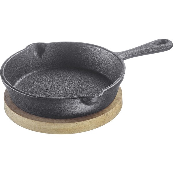 Westmark Tapas + Friends Cast Iron Pan - Small Cast Iron Pan Suitable for All Hobs Including Induction and Grill, Cast Iron Pan with Bamboo Trivet - Iron, 125ml