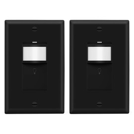 LIDER Motion Sensor Switch with Wall Plate, PIR Sensor Light Switch, Occupancy & Vacancy Modes, No Neutral Wire Required, 120V, 60Hz, 150W LED/CFL, Single Pole, LPS-1P-BKWP2P, Black, 2 Pack