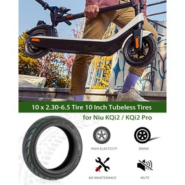 RidTianTek 10x2.30-6.5 Tire 10 Inch Tubeless Tire for NIU KQi2 Pro Electric Scooter Accessories Front/Rear Spare Tire, Non-slip, Durable, Explosion Proof (1 Pc)
