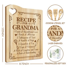 cocomong Gifts for Grandma for Christmas, Christmas Grandma Gifts, Gifts for Grandma from Grandkids - Christmas Cutting Board Kitchen Gifts for Grandma - Grandma Cooking Board with Utensil