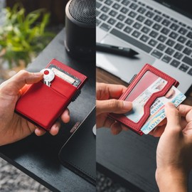 VULKIT Minimalist Wallet with ID Window & EDC Pocket Pop Up Card Holder RFID Blocking Slim Wallet Design for Airtag Cash Coins & Credit Cards