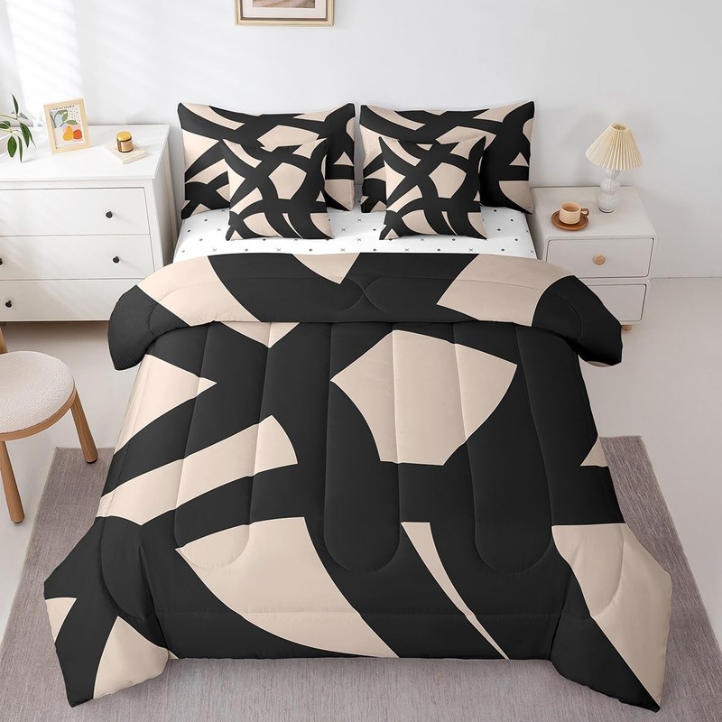 Feelyou Adults Black and Dark Tan Comforter Set Queen 7